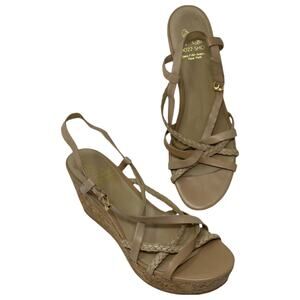 10022-Shoe Saks Fifth Avenue Size 10 Strappy Cork Wedge Sandals Tan Nude Shoe